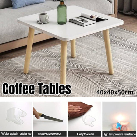 Small White Square Side Table with Wooden Legs, 40 x 40 x 50 cm
