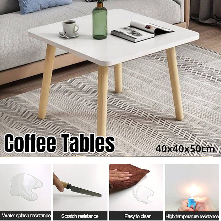 Small White Square Side Table with Wooden Legs, 40 x 40 x 50 cm