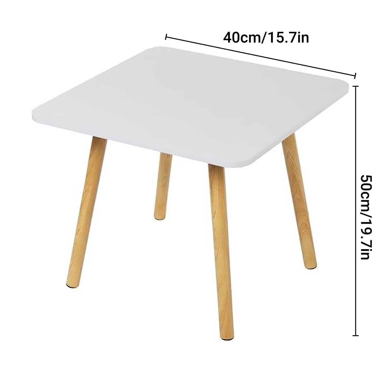 Small White Square Side Table with Wooden Legs, 40 x 40 x 50 cm - view 3