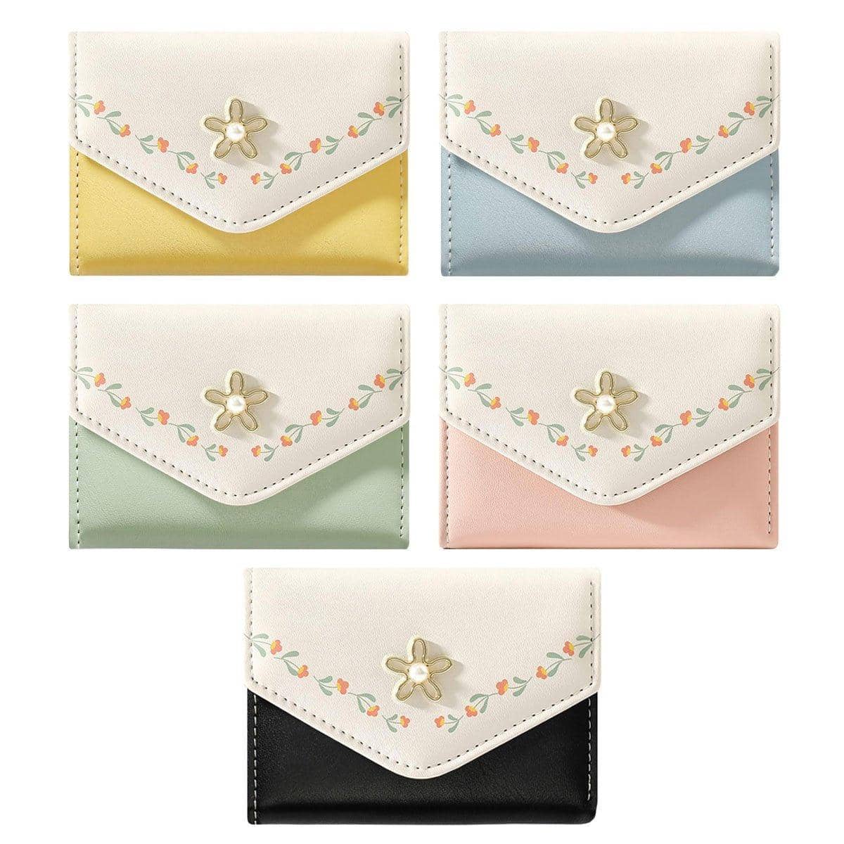 Small Women's Tri-Fold PU Leather Wallet with Floral Clasp, Set of 5 - view 2