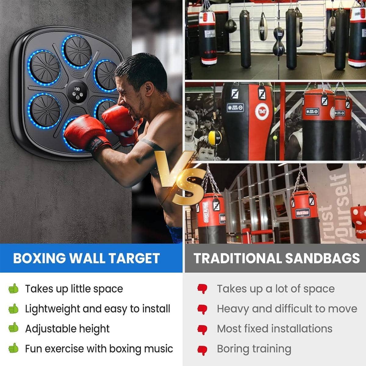 Smart Bluetooth Music Boxing Wall Target - Punching Pad with Kids Gloves - view 5