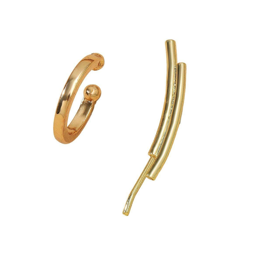 Smooth Ear Cuff and Curved Bar Ear Climber Set - Gold