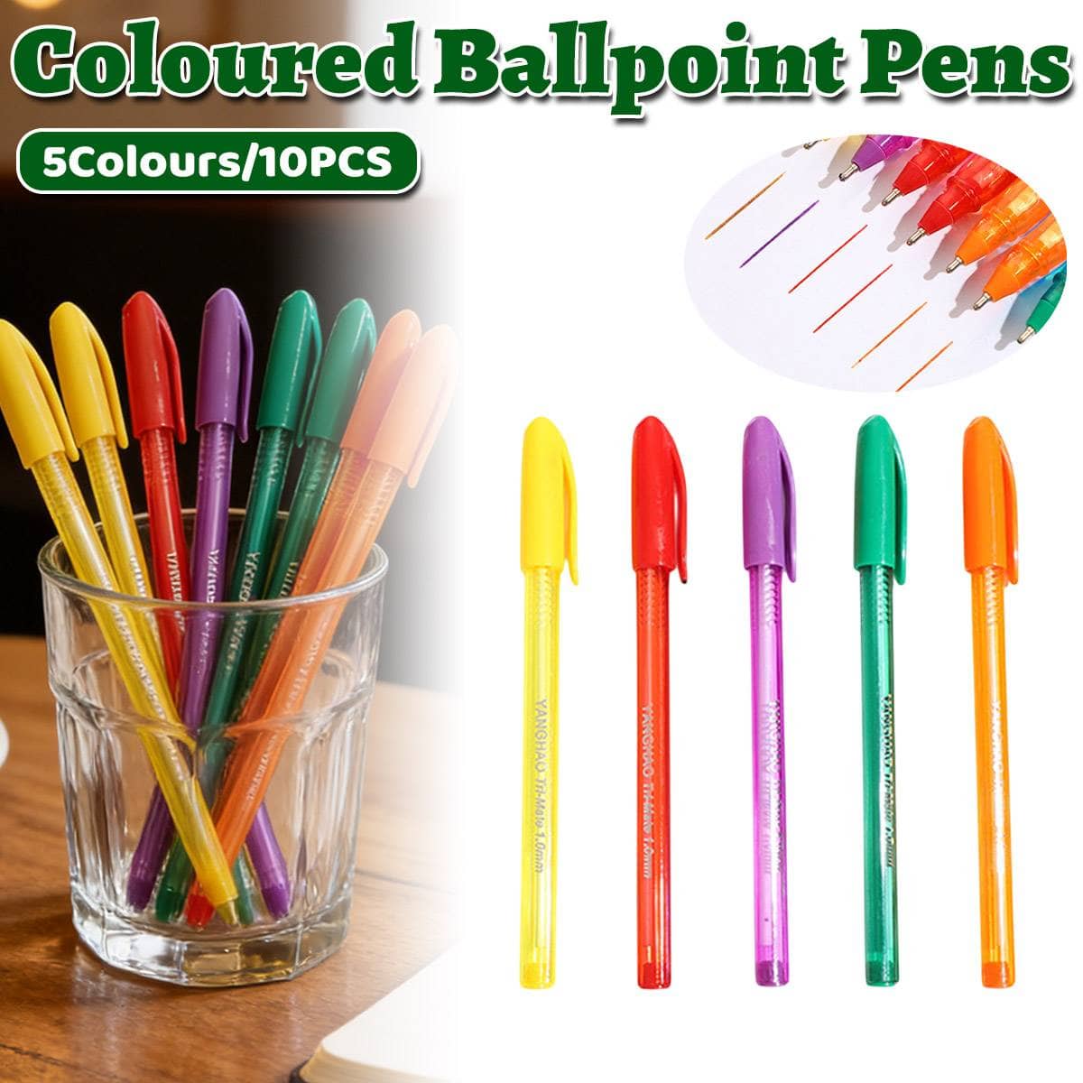 Smooth Writing Ballpoint Pens - Green, Pack of 10 - view 2