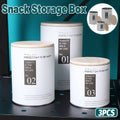 Snack Storage Jar Set, 3 Piece Tinplate Canisters with Wood Lids, White