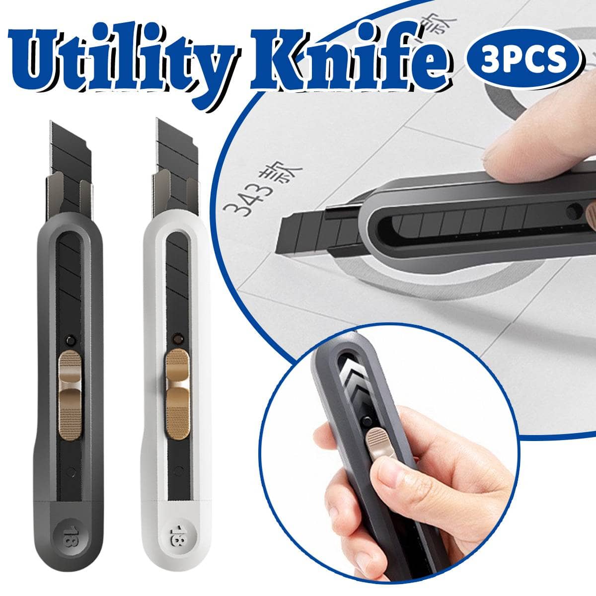 Snap off Utility Knives, 18 mm Blade, Pack of 3 - White - view 2