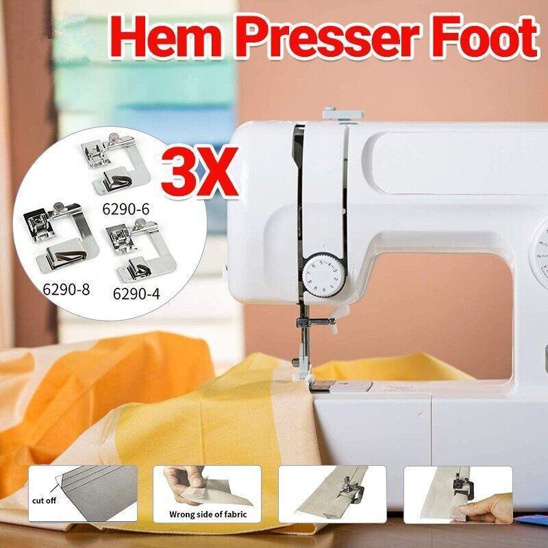 Snap-On Rolled Hem Presser Foot Set of 3 for Domestic Sewing Machines
