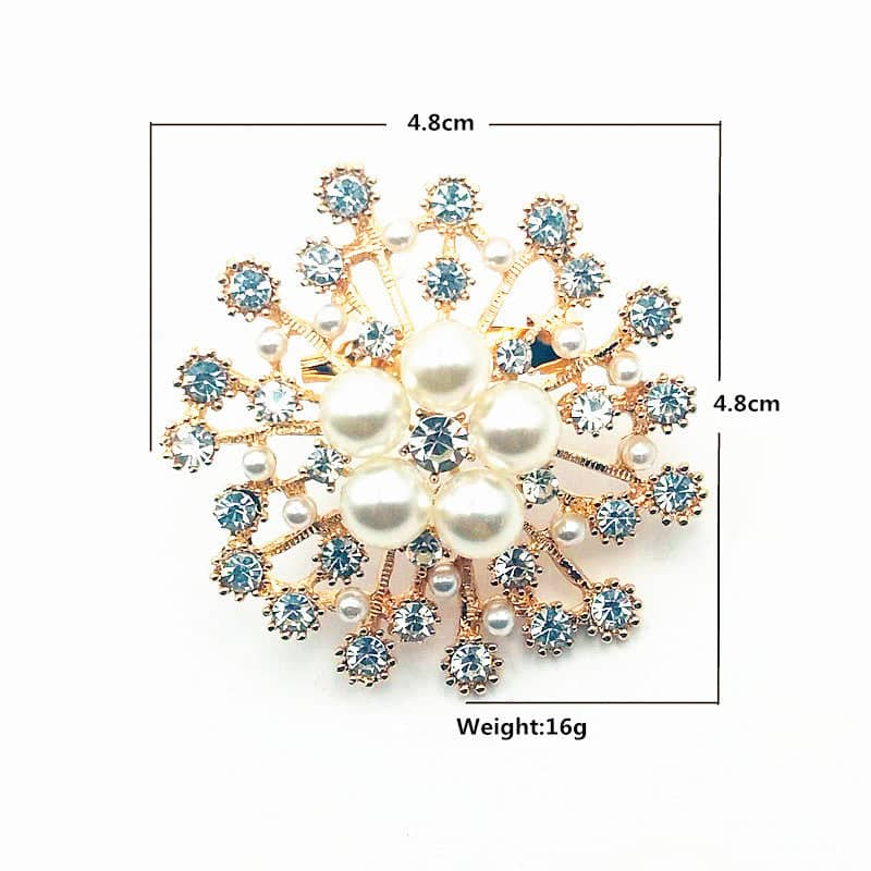 Snowflake Brooch with Imitation Pearls and Rhinestones - Gold - view 4