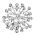 Snowflake Brooch with Imitation Pearls and Rhinestones - Silver