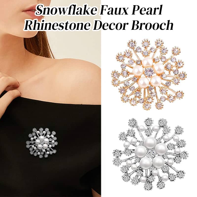 Snowflake Brooch with Imitation Pearls and Rhinestones - Silver - view 2