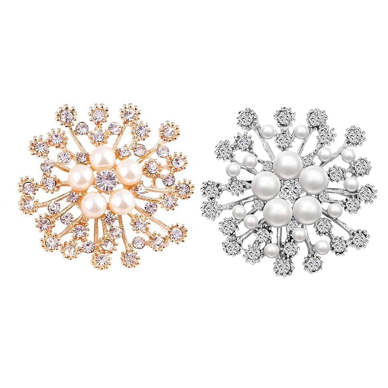 Snowflake Brooch with Imitation Pearls and Rhinestones - Silver - view 3