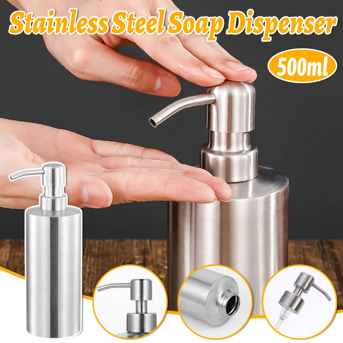 Soap Dispenser 500ml Brushed Stainless Steel Pump