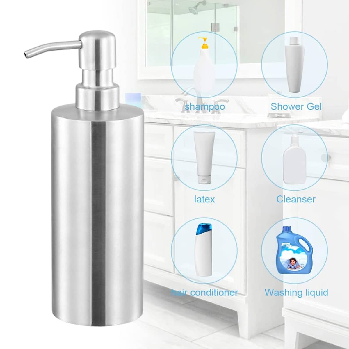 Soap Dispenser 500ml Brushed Stainless Steel Pump - view 4