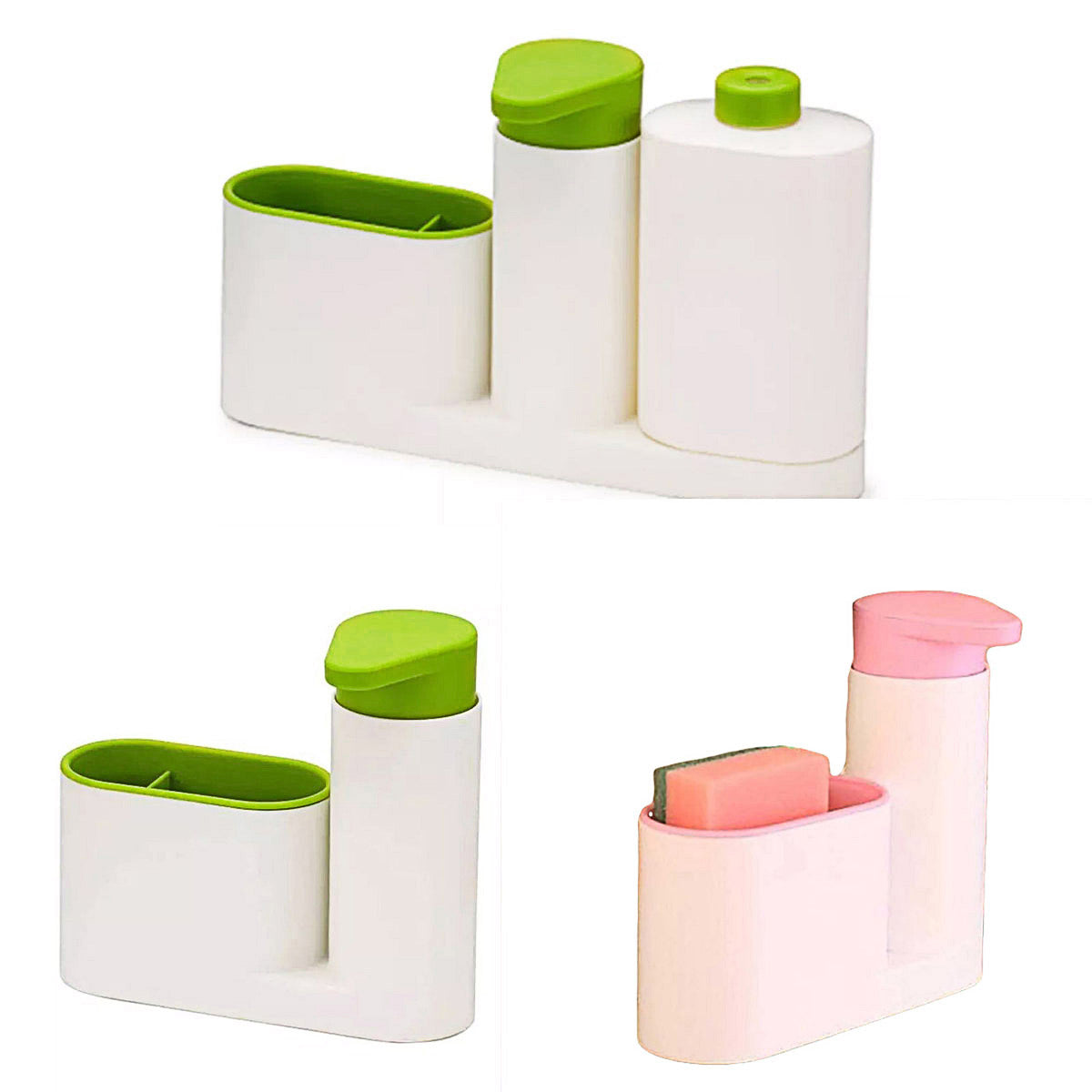 Soap Dispenser and Sink Organiser Set - 2 Piece, White with Pink Accents - view 2