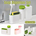 Soap Dispenser and Sink Organiser Set - 3 Piece, White with Green Accents