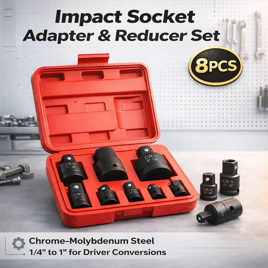 Socket Adapter and Reducer Set - 8 Piece, 1/4 to 1 in (0.64 to 2.54 cm) Drive