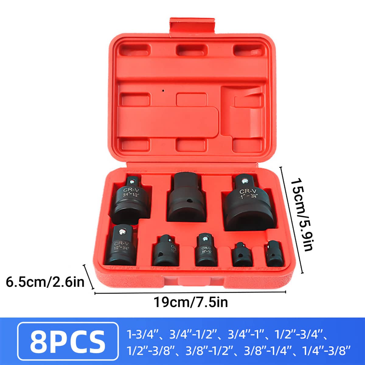 Socket Adapter and Reducer Set - 8 Piece, 1/4 to 1 in (0.64 to 2.54 cm) Drive - view 3