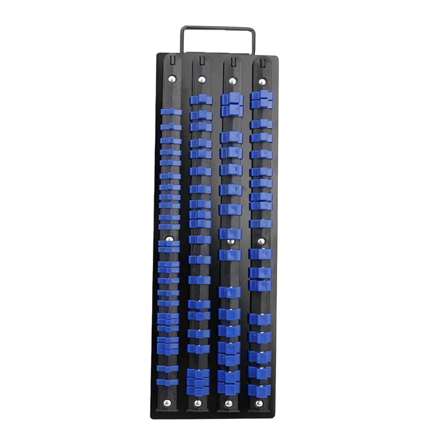 Socket Organiser Rack 4 Row Wall Mounted with Carry Handle for 1/4, 3/8 and 1/2 Drive - Blue