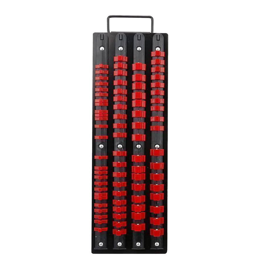 Socket Organiser Rack 4 Row Wall Mounted with Carry Handle for 1/4, 3/8 and 1/2 Drive - Red