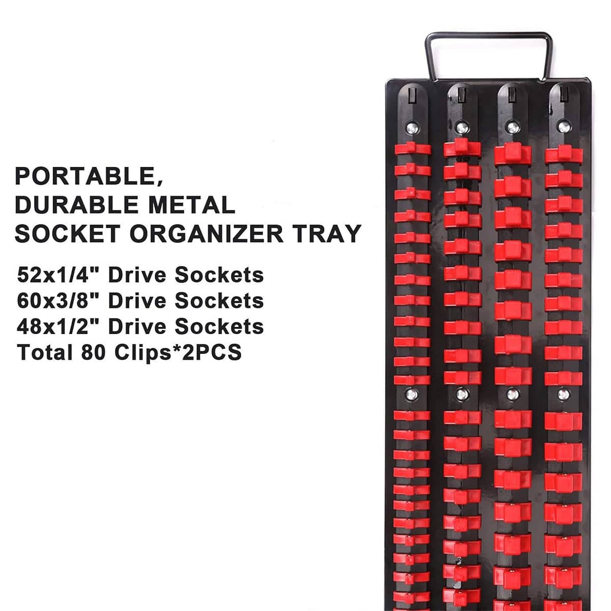 Socket Organiser Rack 4 Row Wall Mounted with Carry Handle for 1/4, 3/8 and 1/2 Drive - Red - view 5