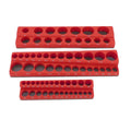 Socket Organiser Set 3 Piece Wall Mountable Tool Holder for 1/4, 3/8 and 1/2 Drive Sockets - Red