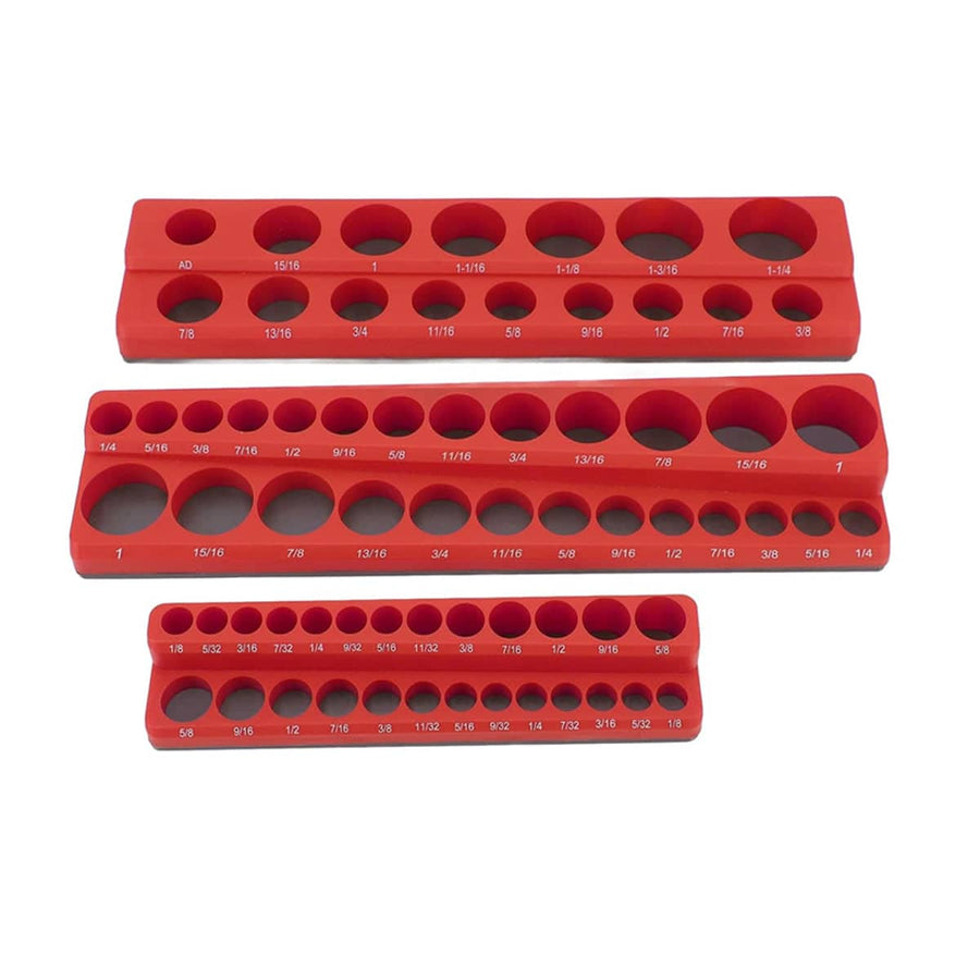 Socket Organiser Set 3 Piece Wall Mountable Tool Holder for 1/4, 3/8 and 1/2 Drive Sockets - Red