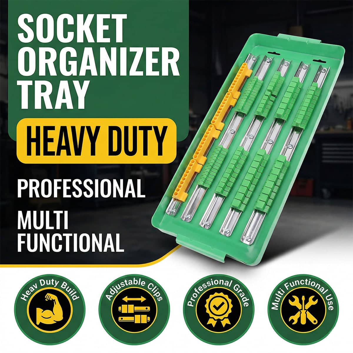 Socket Organiser Tray with Adjustable Rails, Tool Holder for Socket and Bit Storage