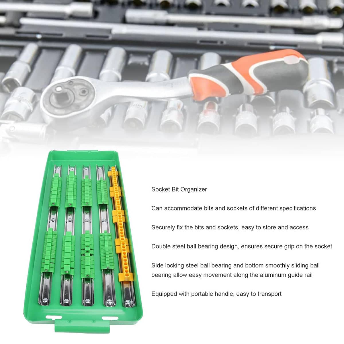 Socket Organiser Tray with Adjustable Rails, Tool Holder for Socket and Bit Storage - view 4