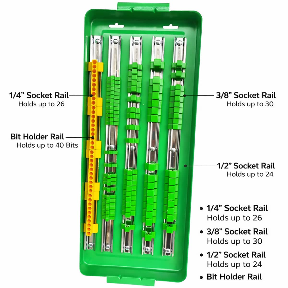 Socket Organiser Tray with Adjustable Rails, Tool Holder for Socket and Bit Storage - view 5