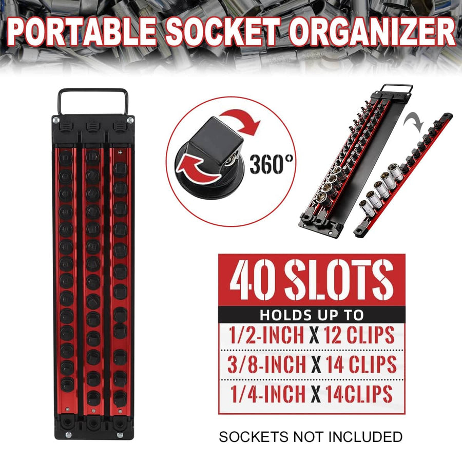 Socket Storage Rack Portable Tool Organiser with 40 Slots for Garage Workshop