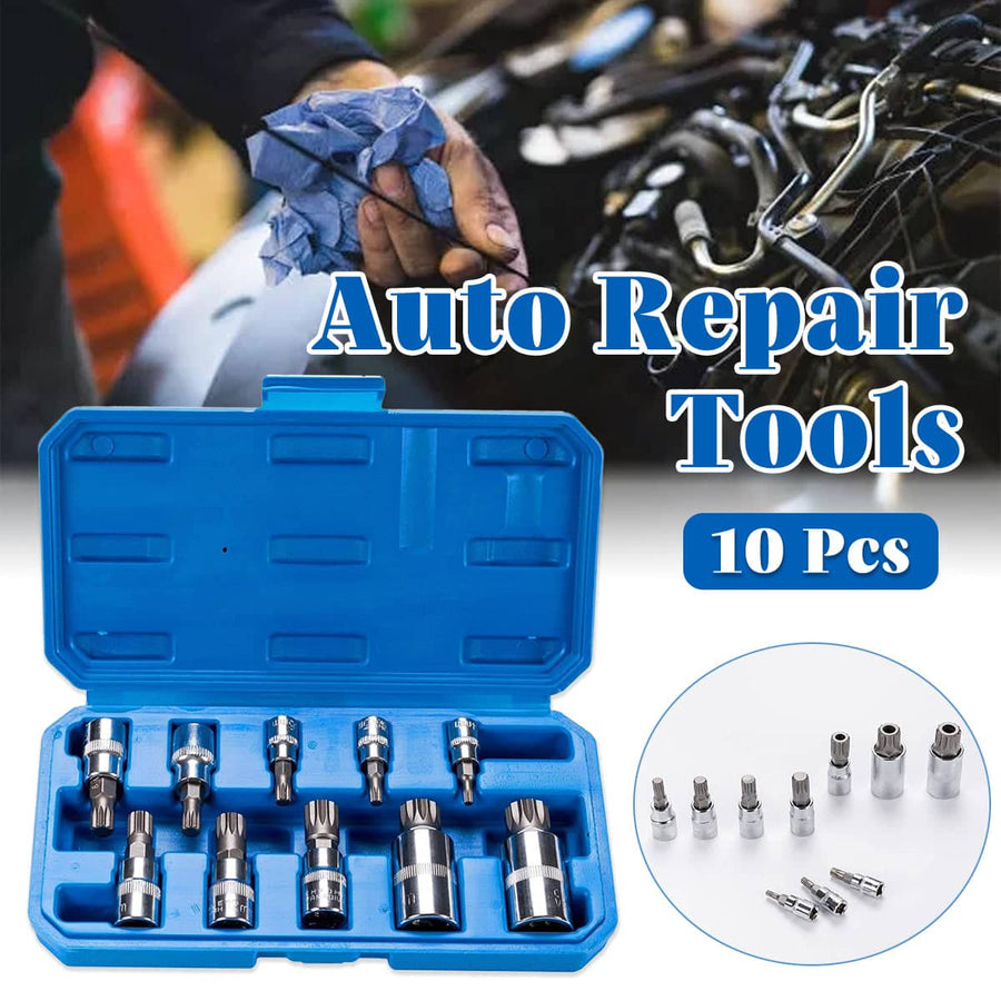 Socket Wrench Set 10 Piece Chrome Vanadium Auto Repair Tool Kit with Ratchet Driver