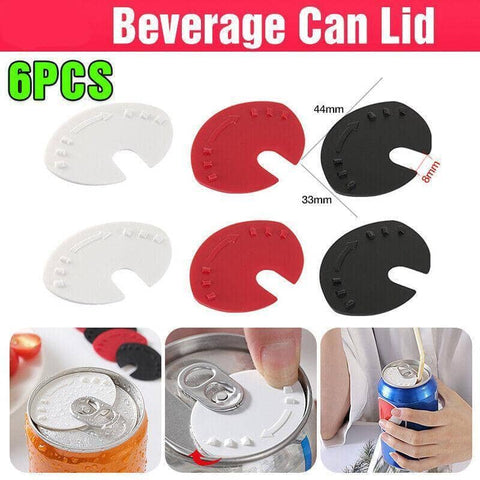 Soda Can Lid Cap Protector Snap Tops - Black, White and Red, Pack of 6
