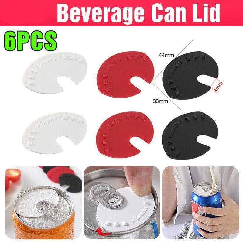 Soda Can Lid Cap Protector Snap Tops - Black, White and Red, Pack of 6
