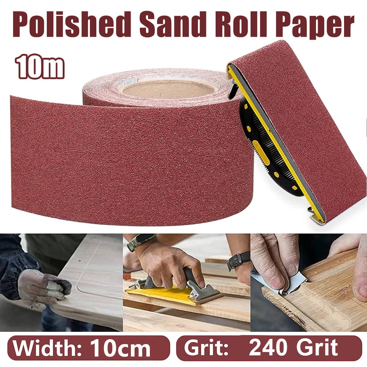 Soft Emery Cloth Roll 10 cm Wide Hand Tear Sanding and Polishing Sheet 10 m