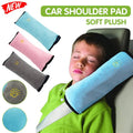 Soft Plush Car Seat Belt Shoulder Pads - Blue and Beige, Set of 2