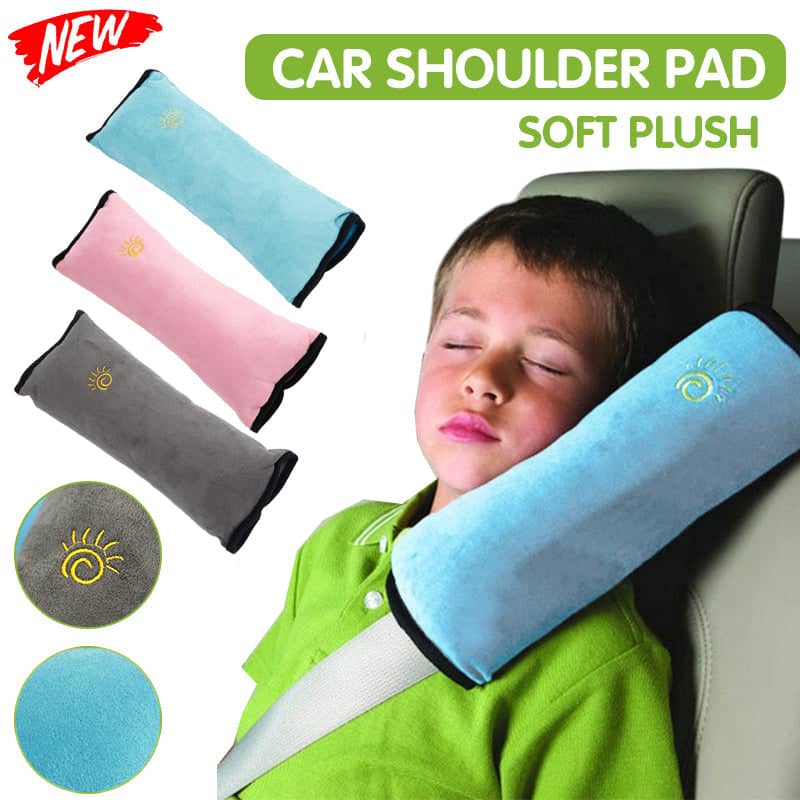 Soft Plush Car Seat Belt Shoulder Pads - Blue and Beige, Set of 2