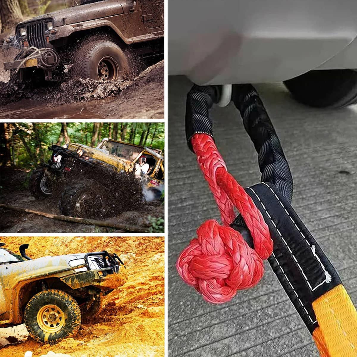 Soft Shackle Tow Rope Set, Pack of 2, 56 cm Heavy Duty Recovery Strap in Black and Red - view 4