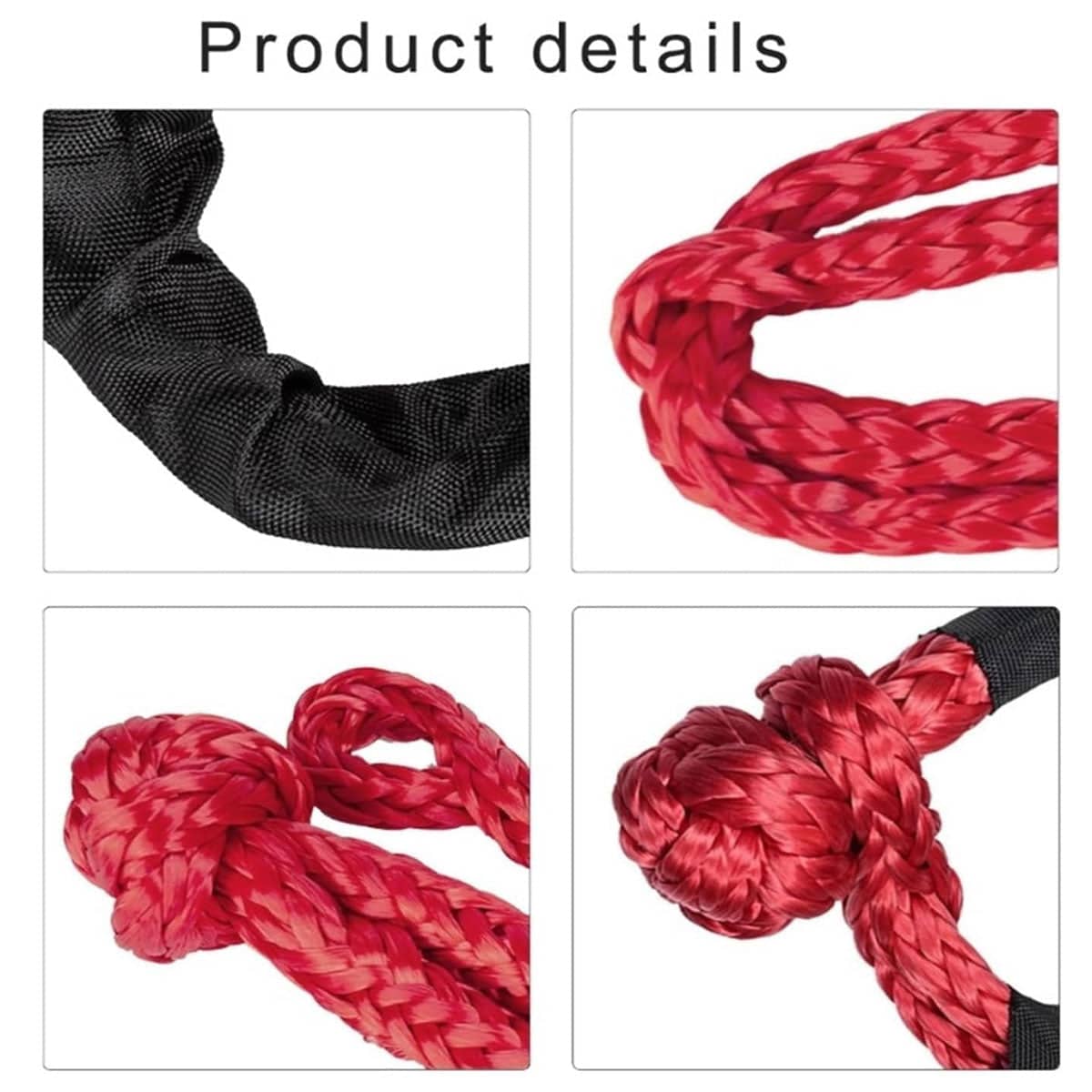 Soft Shackle Tow Rope Set, Pack of 2, 56 cm Heavy Duty Recovery Strap in Black and Red - view 5