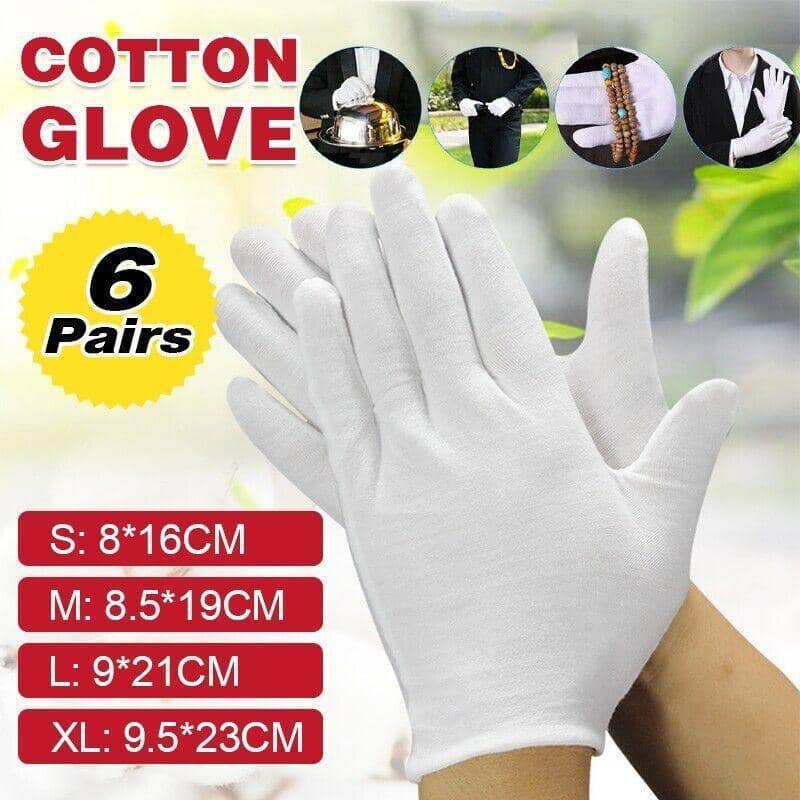 Soft White Cotton Gloves, 6 Pairs - Medium (8.5 x 19 cm) - view 2