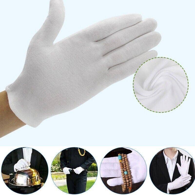 Soft White Cotton Gloves, 6 Pairs - Medium (8.5 x 19 cm) - view 4