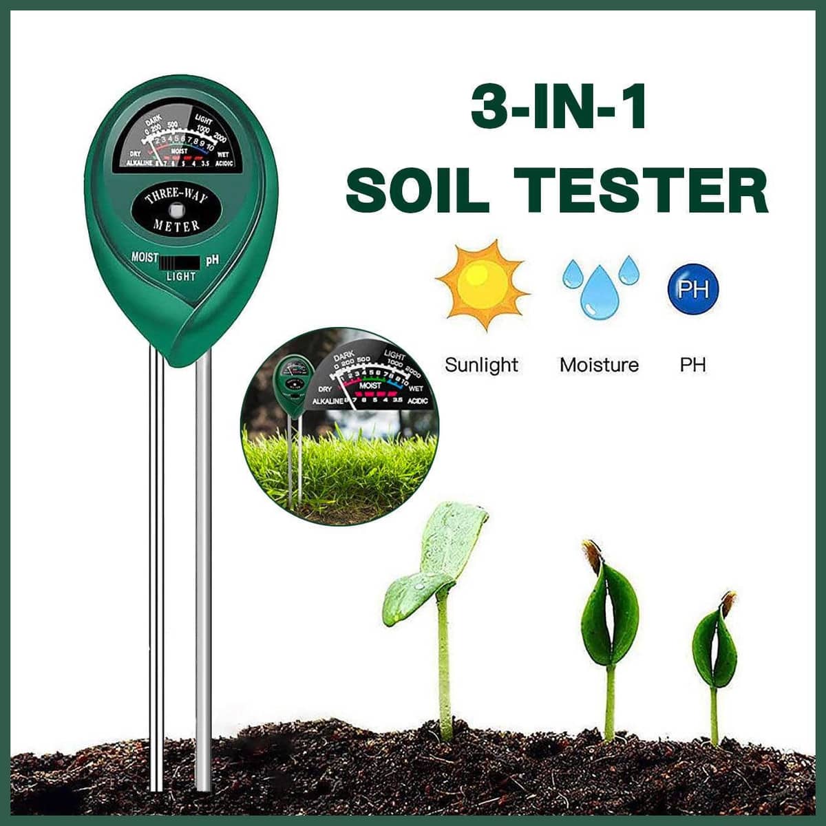 Soil pH, Moisture and Light Meter for Garden Plants