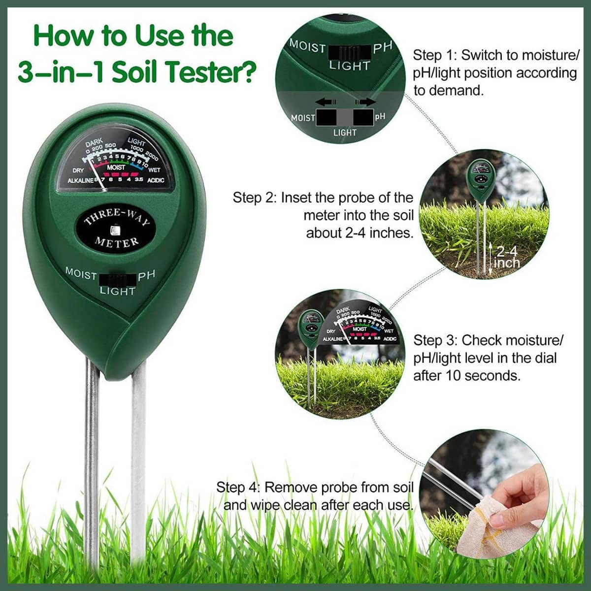 Soil pH, Moisture and Light Meter for Garden Plants - view 4