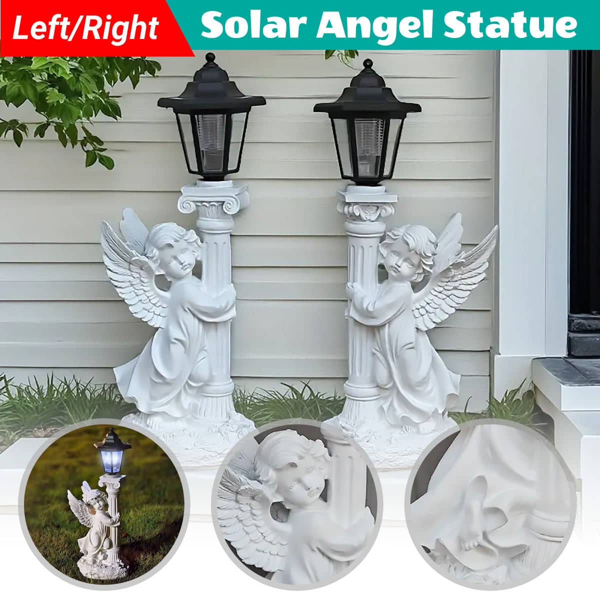 Solar Angel Statue Garden Light Outdoor Decor for Yard and Patio - Angel on Right Side - view 2