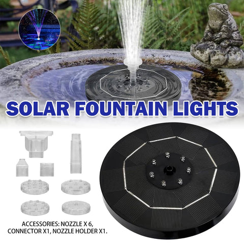 Solar Fountain for Bird Bath with LED Lights, Waterproof Auto-On Outdoor Decoration