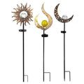 Solar Garden Stake Light with Crackle Glass Ball, Metal Frame - Moon Design - view 3