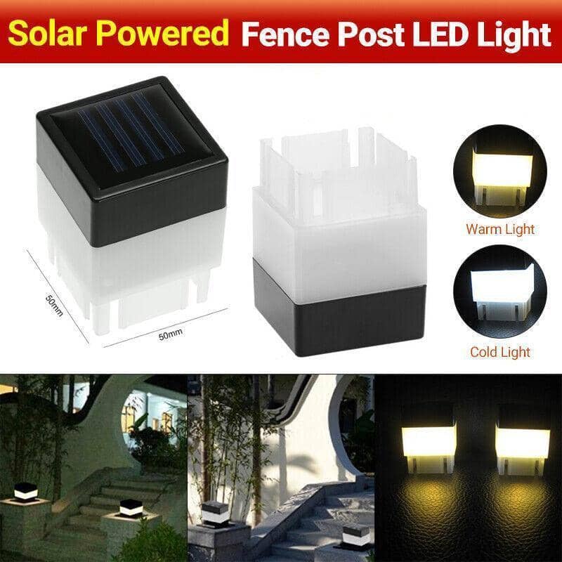 Solar LED Fence Post Light, Waterproof Square Garden Lamp - Warm White - view 2