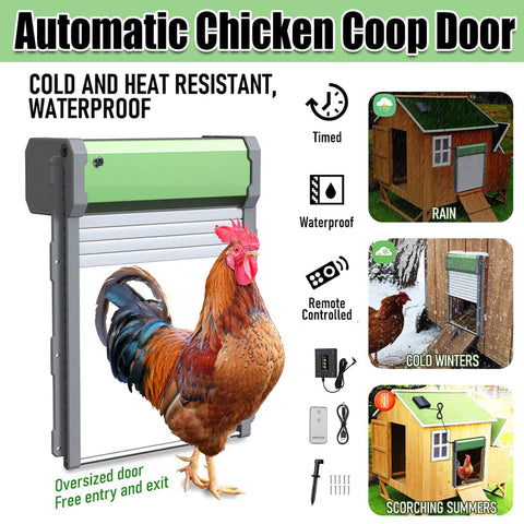 Solar Powered Automatic Chicken Coop Door Opener with Timer, Light Sensor and Remote