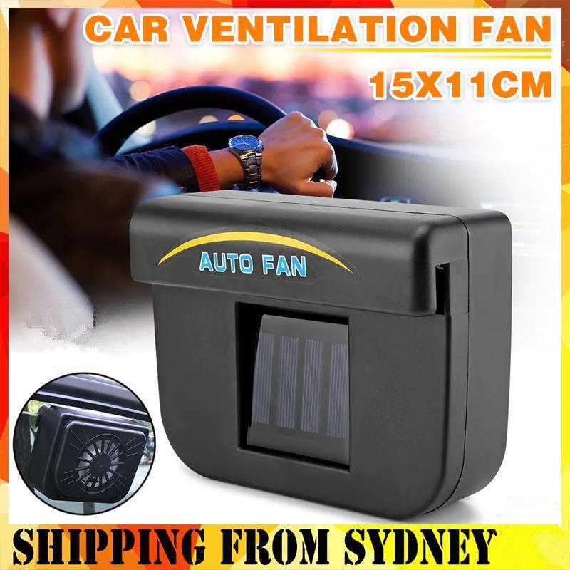 Solar Powered Car Window Fan Ventilator - Black