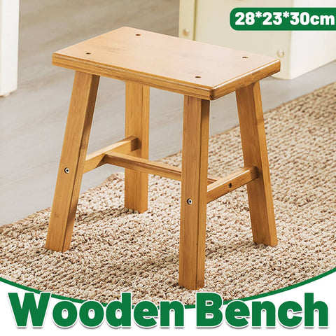 Solid Bamboo Stool, Natural Wood Finish, 30 x 23 x 28 cm