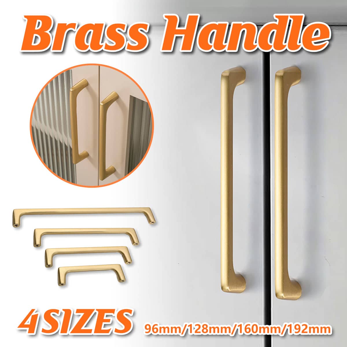 Solid Brass Cabinet Handle, 96 mm Hole Spacing - Brushed Brass - view 2
