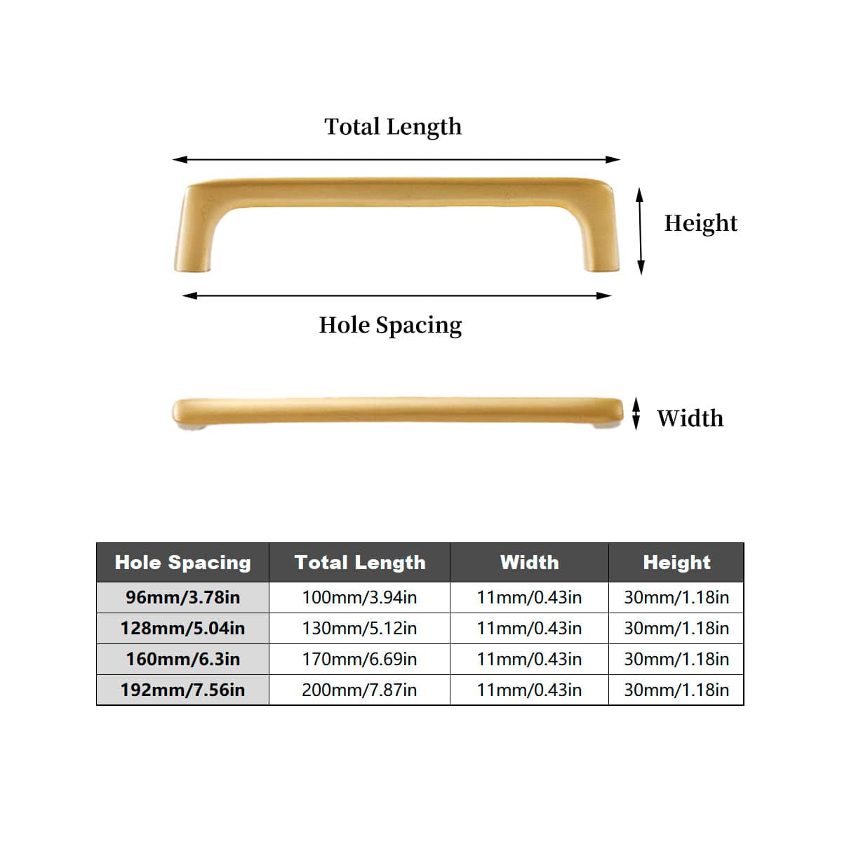 Solid Brass Cabinet Handle, 96 mm Hole Spacing - Brushed Brass - view 4